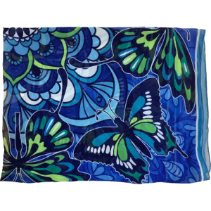 Gift Craft Women’s Square Scarf / Fashion Scarf / Butterfly Print / Blue and Green