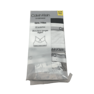 Calvin Klein: Girl’s Bralettes / 3 Pack / Grey / White / Black / Various Sizes **Opened Package**